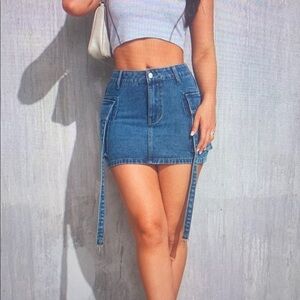 Stylish Denim Mini Skirt with Straps